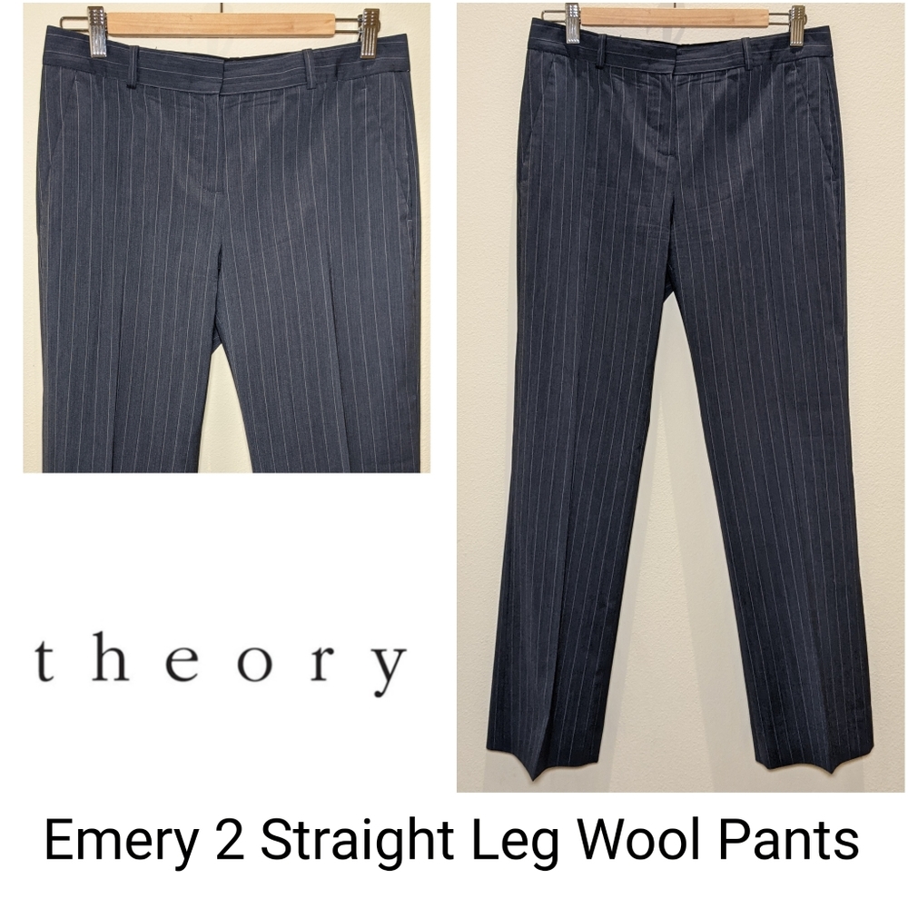 Theory Emery 2 Straight Leg Virgin Wool Strip Pants Size 4